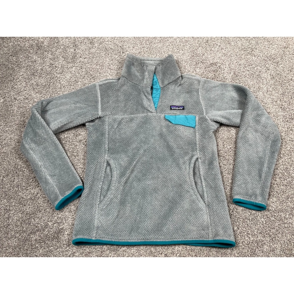 Patagonia Fleece Jacket Sweater Womens Small Gray Teal Re Tool Snap T Pullover